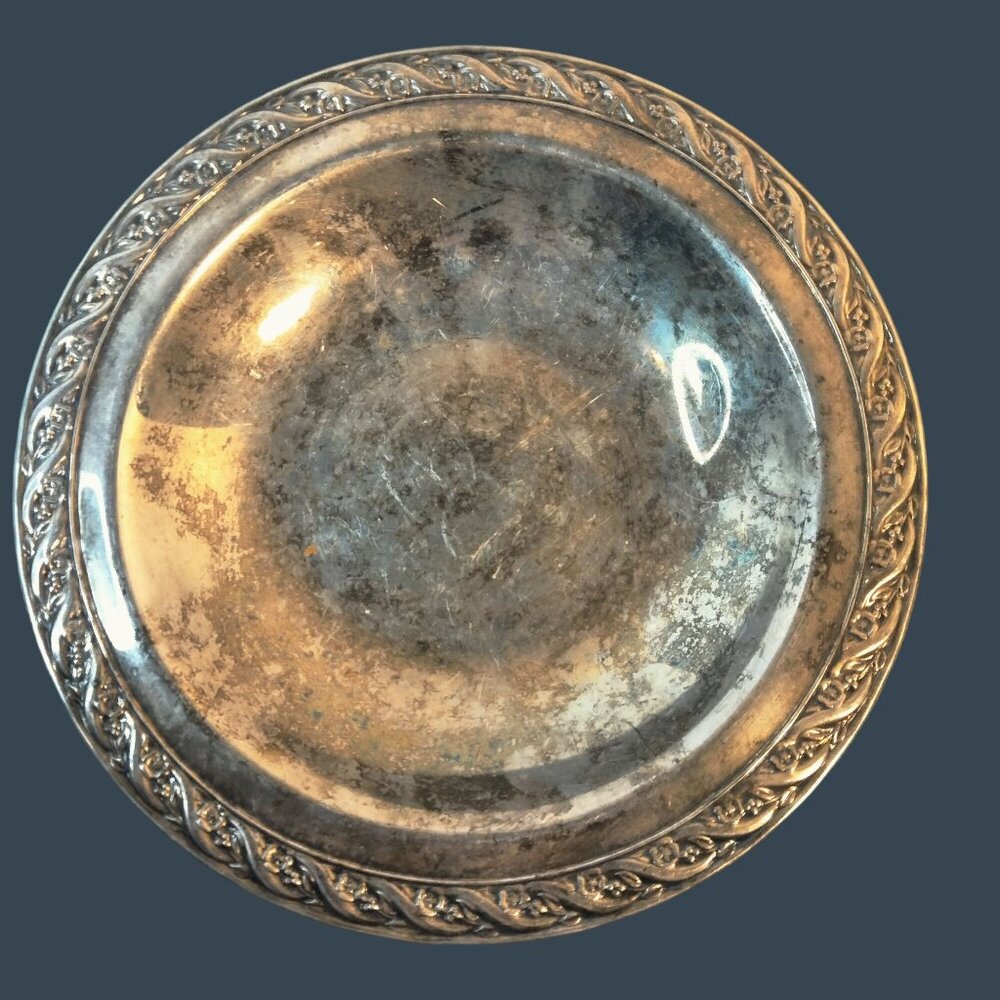 Vintage Silver Plated Decorative Bowl Ornate Floral Border 7 inch